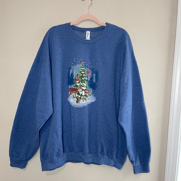❄️3/$20 NWOT JERZEES Blue Screen Print Holiday Sweatshirt, 2XL - Picture 1 of 6
